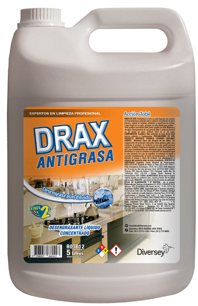 DRAX ANTIGRASA 4x5L - DESENGRASANTE LÍQUIDO CONCENTRADO